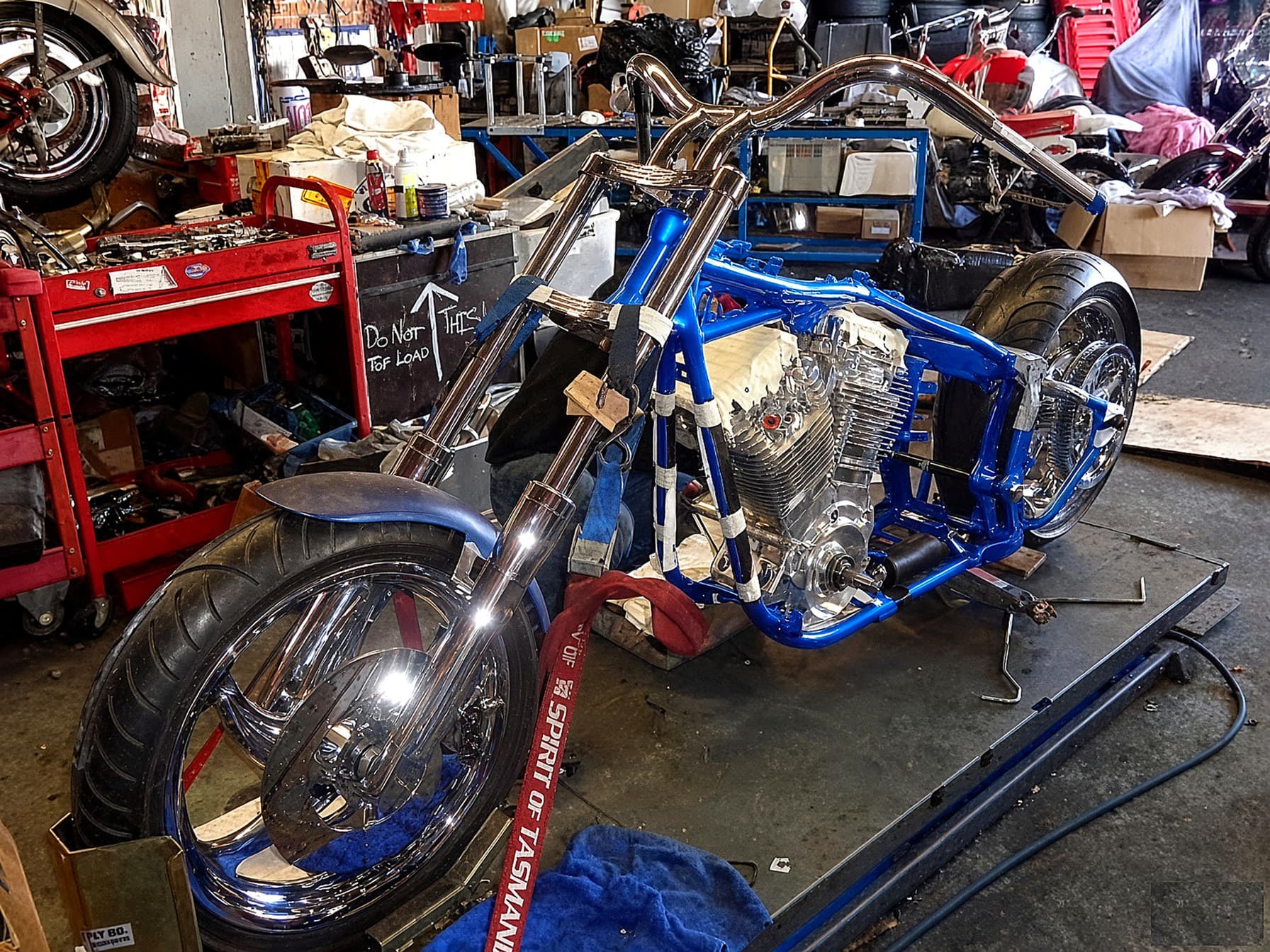 Custom Harley in the workshop